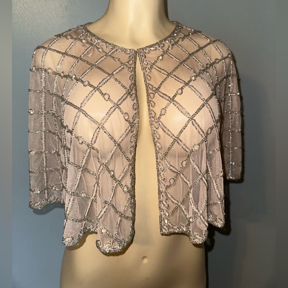 Adrianna Papell beaded mesh coverup - Picture 1 of 6